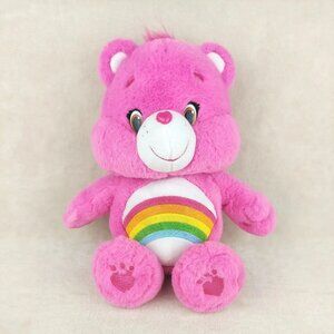 Care Bears Cheer Bear Plush Stuffed Animal Pink Rainbow Belly And Hearts